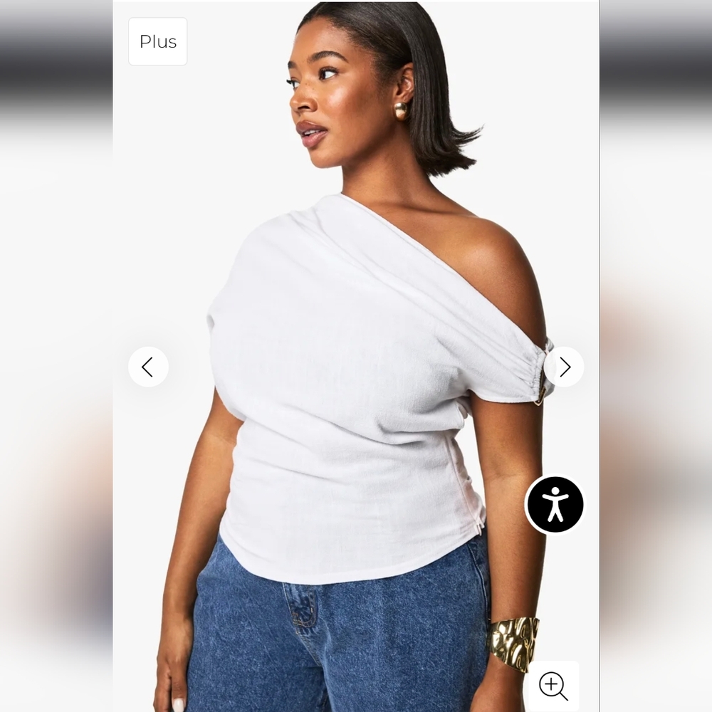 NWT Boohoo Plus Plus Linen Look Trim Detail Slouchy Top - Picture 2 of 3